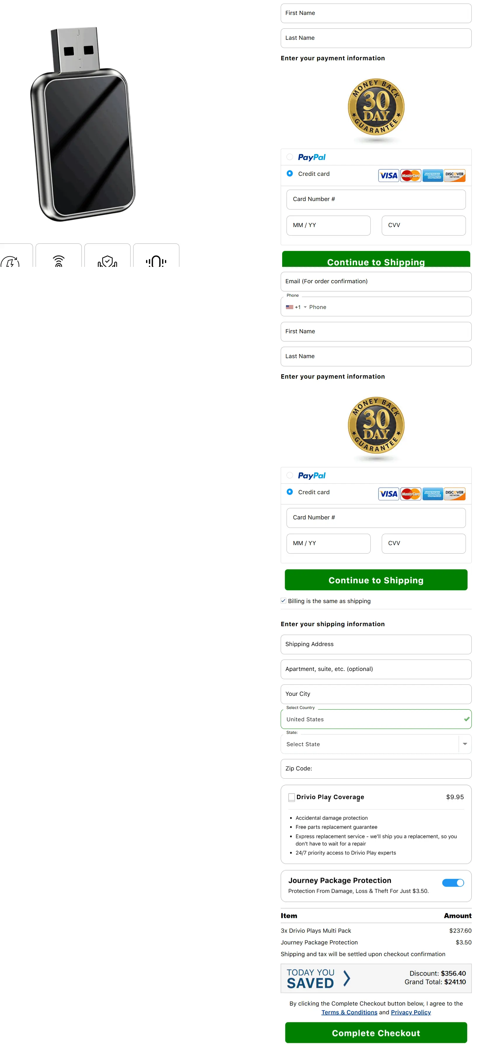 Drivio Play secure checkout page